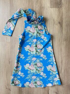 TUCKERNUCK Water Lily Blythe Sleeveless Mini Dress Blue Ruffle Collar SMALL